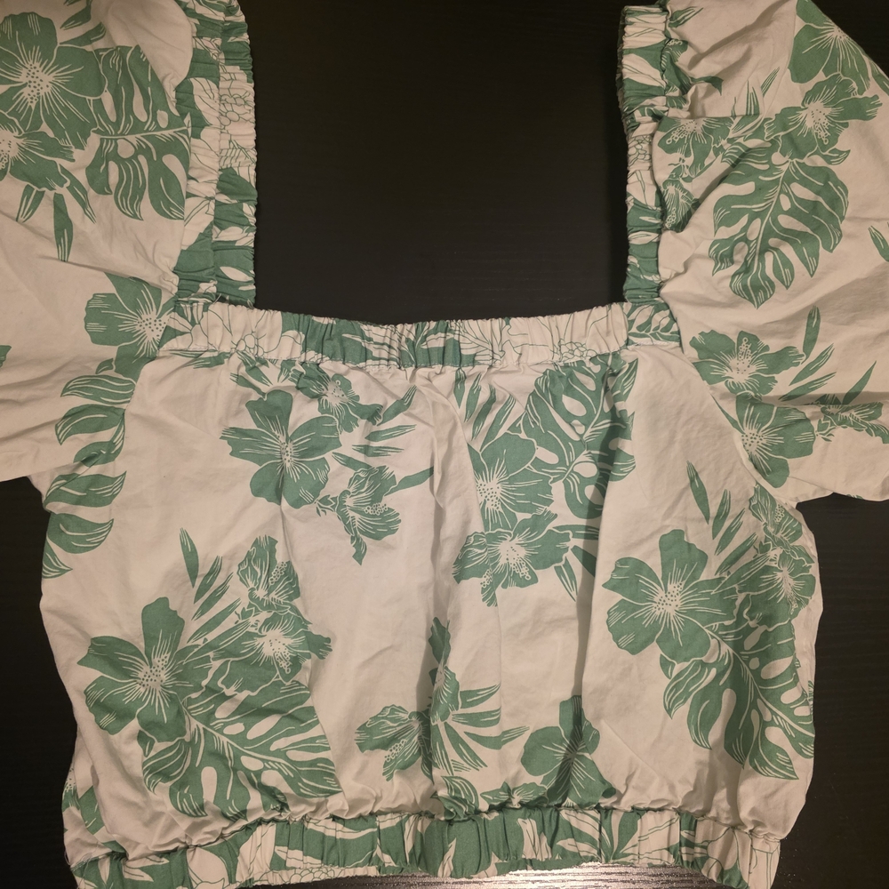 American Eagle Outfitters Green Floral Crop Top